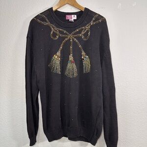 Vintage Black Sweater with Beaded Tassel Design Women's 20W
